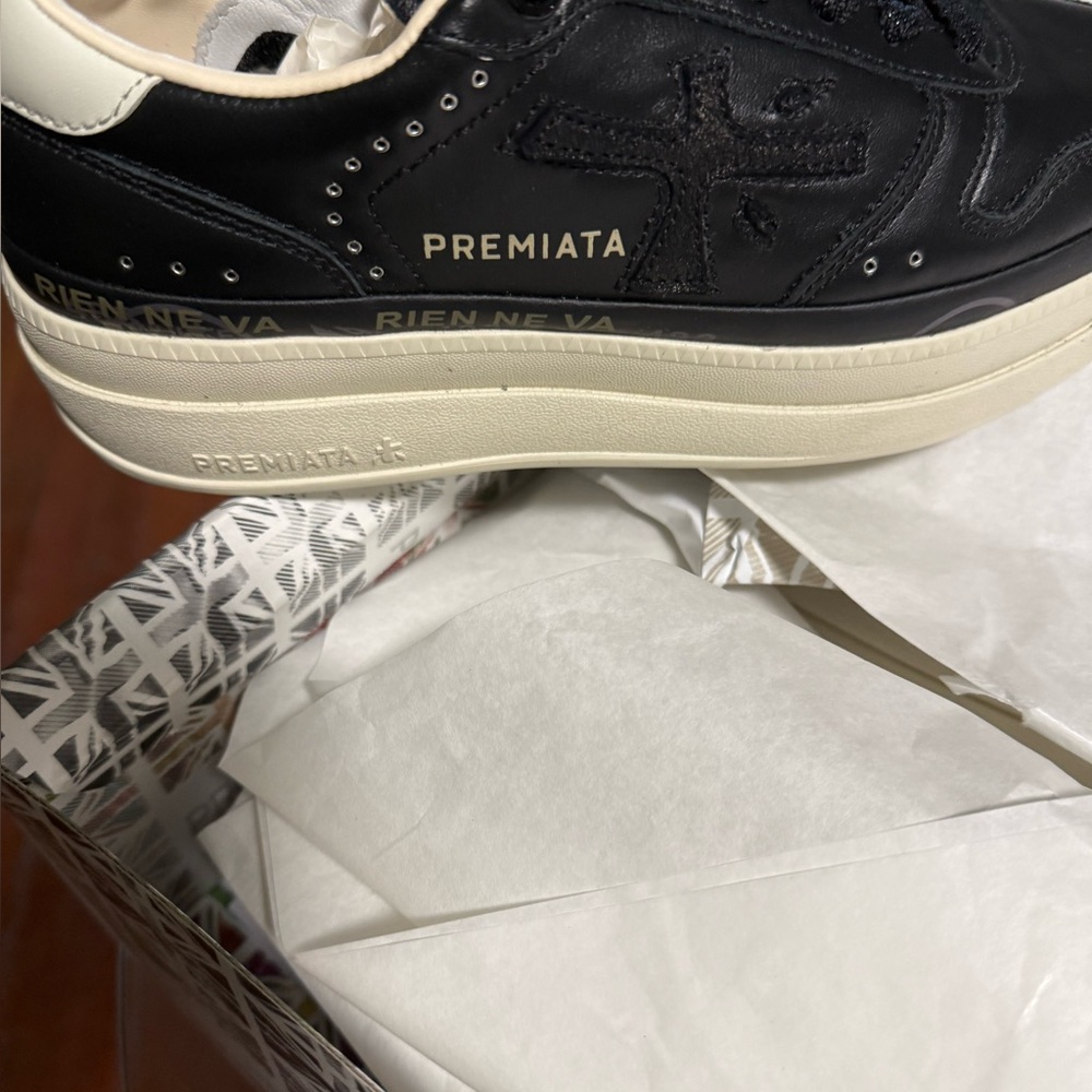 Premiata Italian Black and Cream Women’s Sneakers